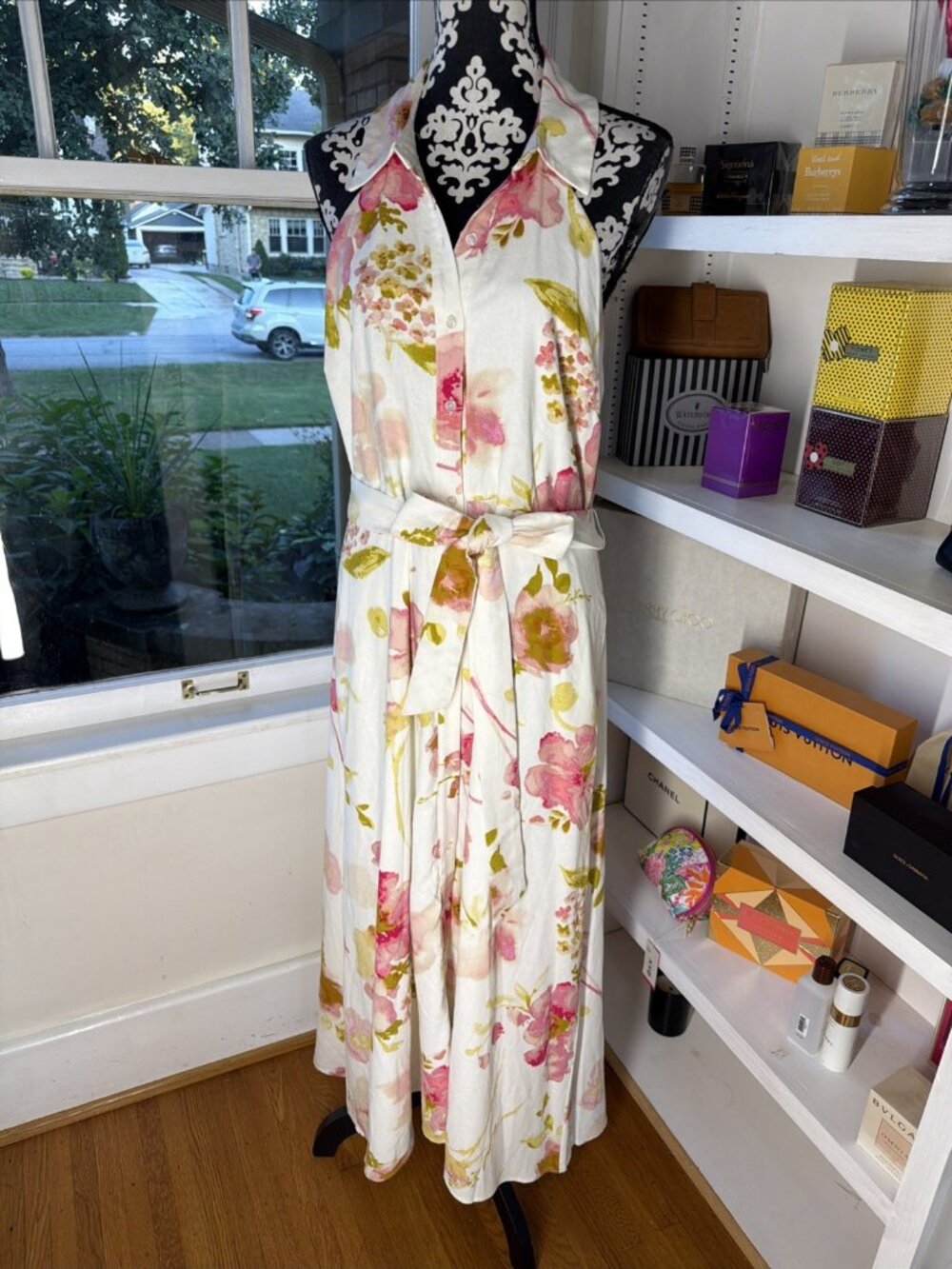 Womans Size 14 Floral Midi Dress by Joie Sleeveless Button Up W/ Pockets & Belt
